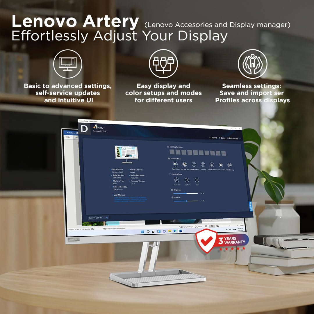 Lenovo L-Series 27 inch (68.5cm) QHD IPS Monitor - Image 4