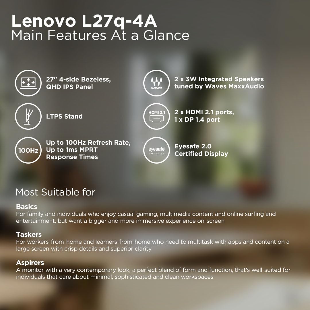 Lenovo L-Series 27 inch (68.5cm) QHD IPS Monitor - Image 2