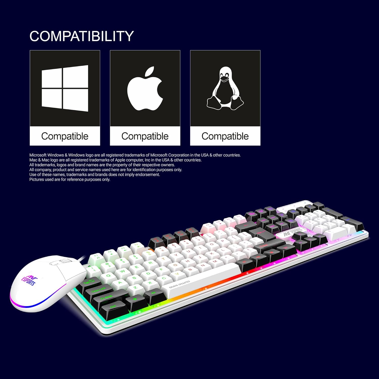 Ant Esports KM1610 LED Keyboard and Mouse Combo, 104 Keys Rainbow Backlit Keyboard and 7 Color RGB Mouse - Image 5