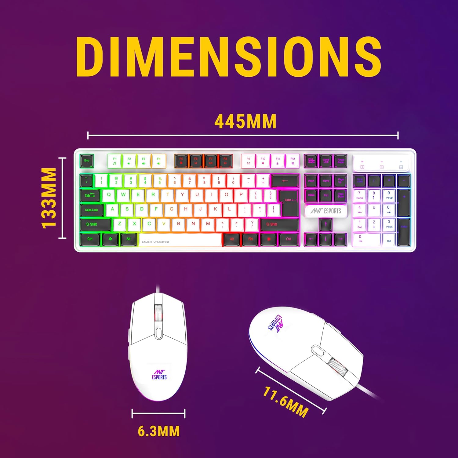 Ant Esports KM1610 LED Keyboard and Mouse Combo, 104 Keys Rainbow Backlit Keyboard and 7 Color RGB Mouse - Image 3