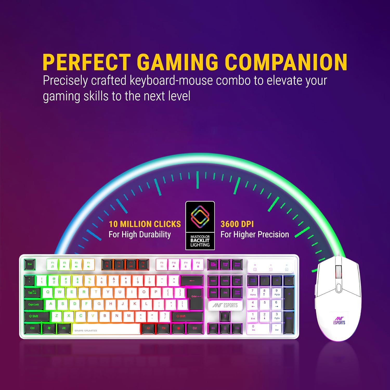 Ant Esports KM1610 LED Keyboard and Mouse Combo, 104 Keys Rainbow Backlit Keyboard and 7 Color RGB Mouse - Image 2