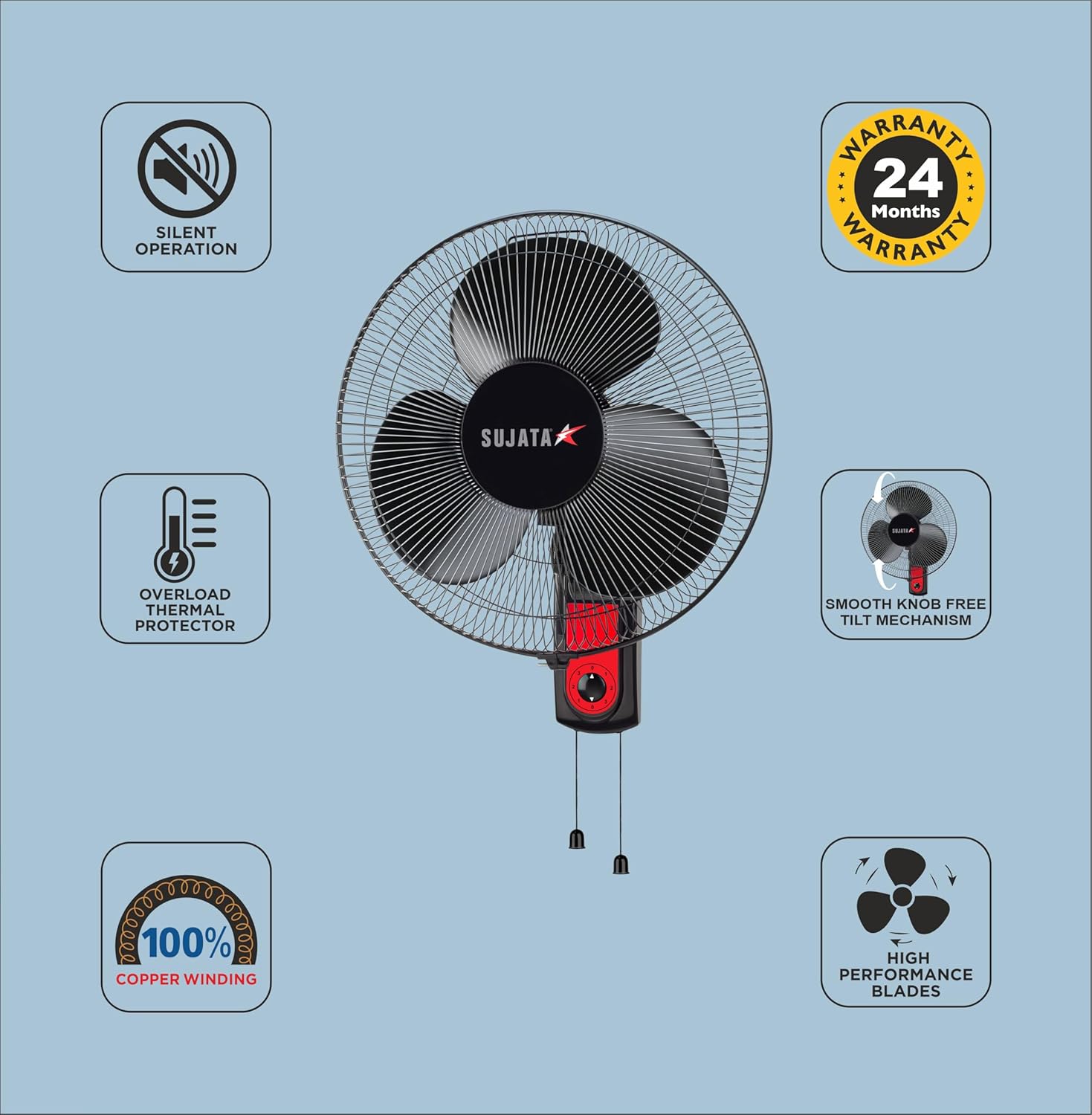 Sujata Wall Fan | 2 Years Warranty | 400 mm Sweep Wall Mount Fans for Home - Image 6