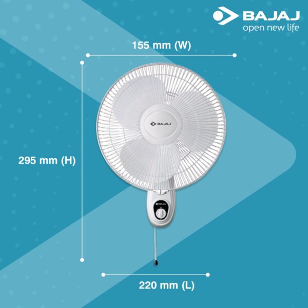 Bajaj Esteem 400 MM Wall Mount Fan | Wall Fan For Kitchen & Home | High Air Thrust | High Speed |Silent Operation | 1-Yr Warranty 【White】 - Image 3
