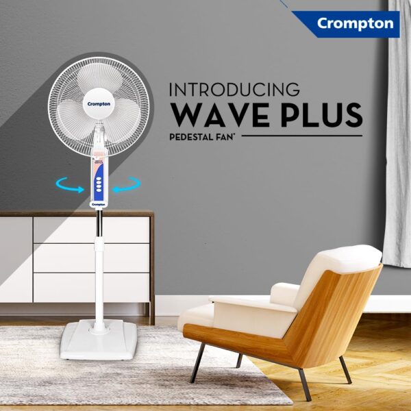 Crompton Wave Plus 400 mm High Speed Pedestal Fan | Adjustable Height | Smooth Oscillation | Superior Air Delivery | 2 Year Warranty | White - Image 5