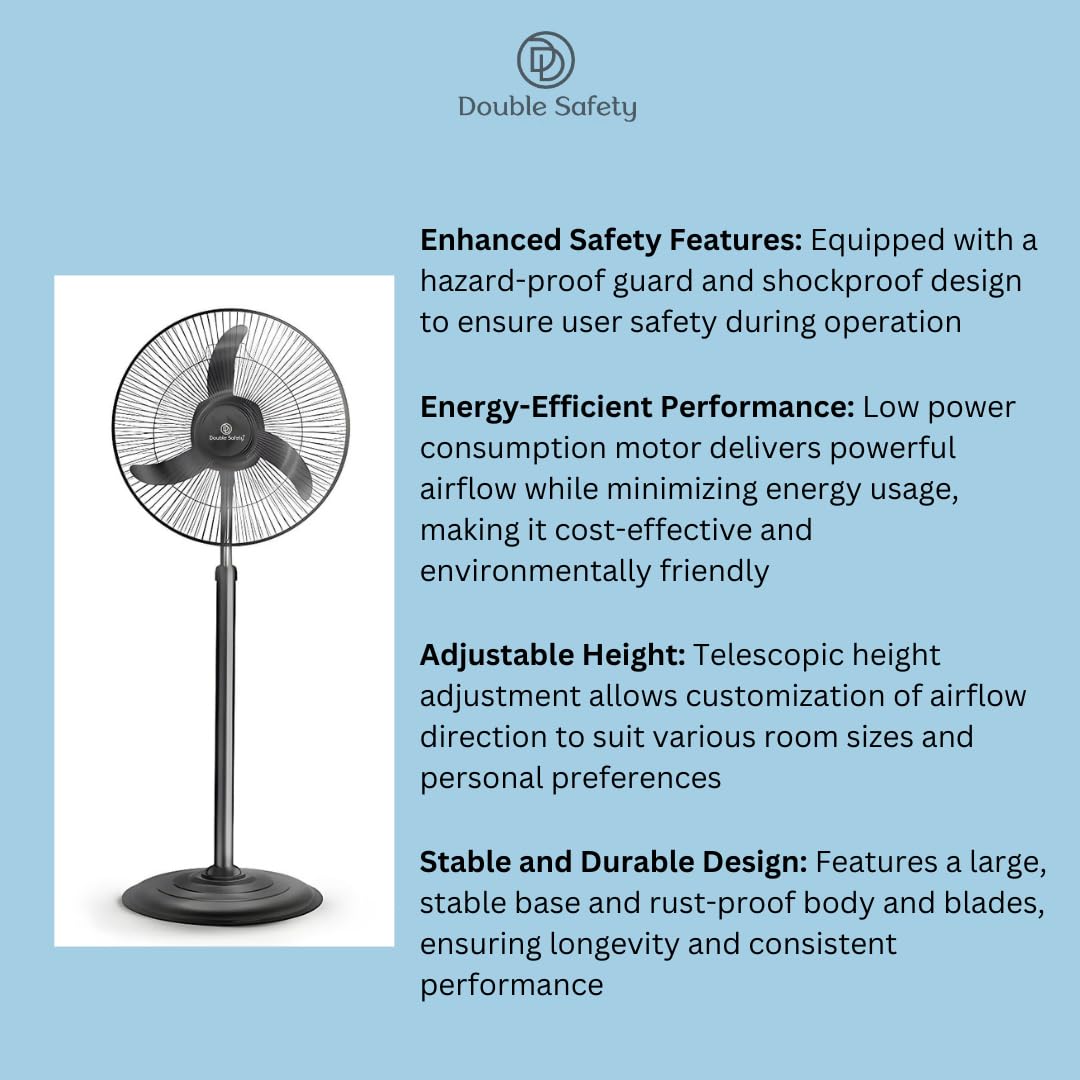 High Speed Pedestal Fan | Black Farrata Fan | 3 Speed Settings | Standing Fan for home & office | 2400 RPM Powerful airflow | Pankha | 400 mm sweep size - Image 6