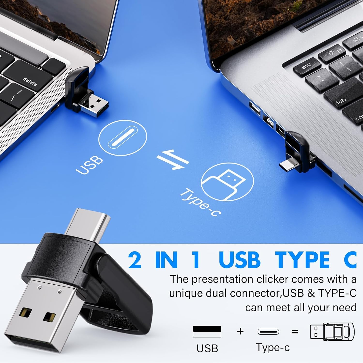 rts 2-in-1 Type C USB Wireless Laser Pointer Presenter for Presentation PPT Slide Changer Remote Clicker with Volume Control PowerPoint Clicker with for Google Slide Mac MacBook Laptop PC Computer - Image 5