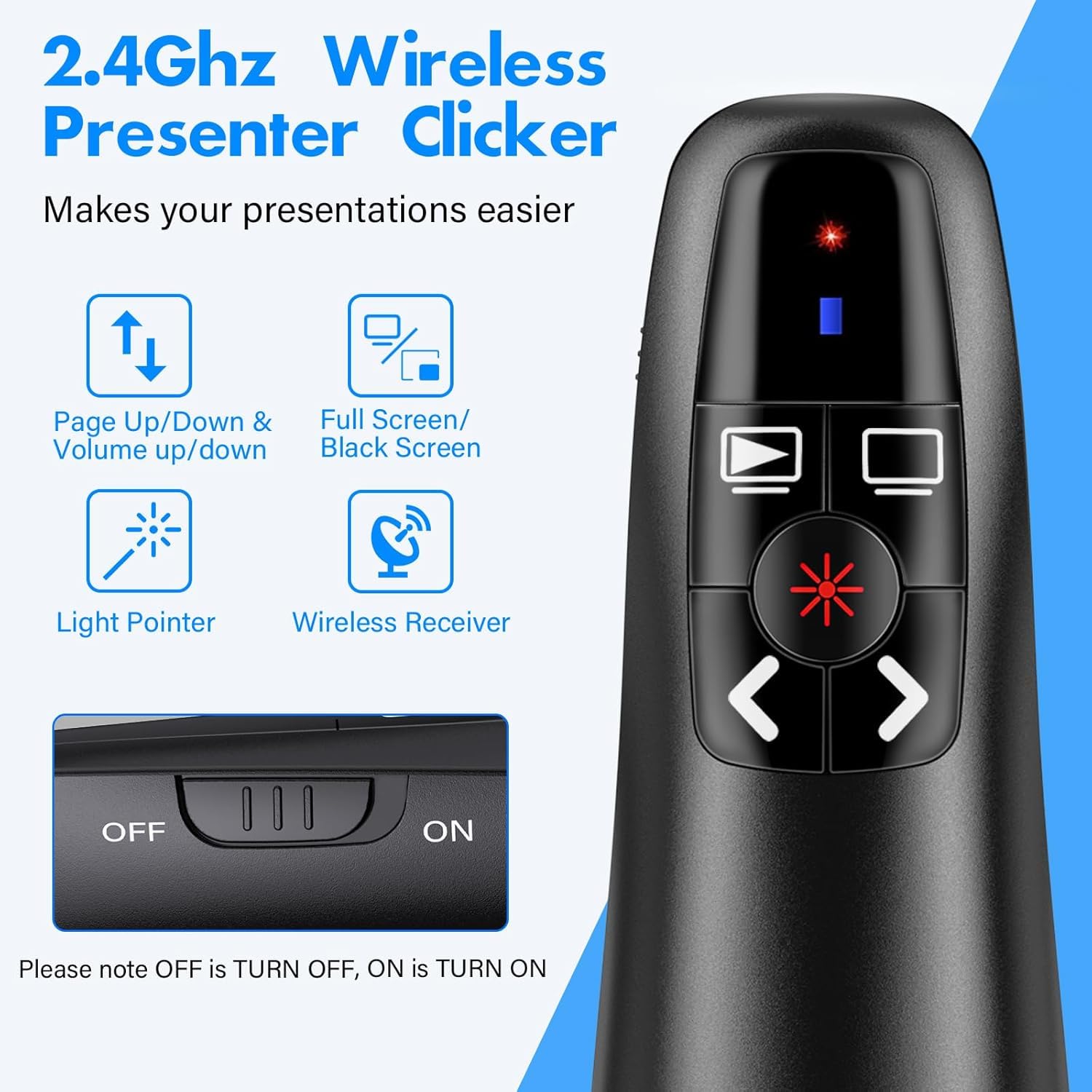 rts 2-in-1 Type C USB Wireless Laser Pointer Presenter for Presentation PPT Slide Changer Remote Clicker with Volume Control PowerPoint Clicker with for Google Slide Mac MacBook Laptop PC Computer - Image 3