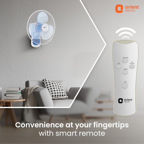 Orient Electric Wall- 49 Wall Fan with Remote & Automatic Speed Control | Wall Fan with Tilt & Oscillation mechanism | Remote with Display Panel & Timer | 2-year warranty - Image 2