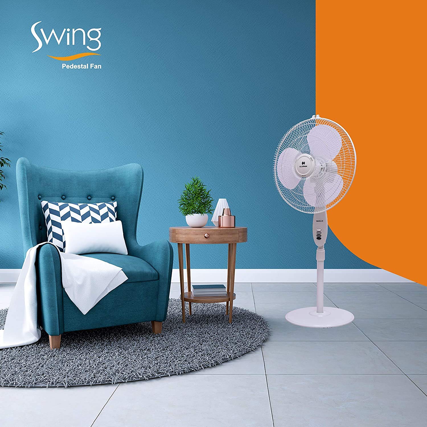 Havells 400mm Swing Pedestal Fan | 120 Ribs Guard Safety, Smooth Oscillation, Heavy Base For Stability, 3 Star | High Air Delivery, Aesthetic Design, Telescopic Arrangement | (Pack of 1, Off White) - Image 5
