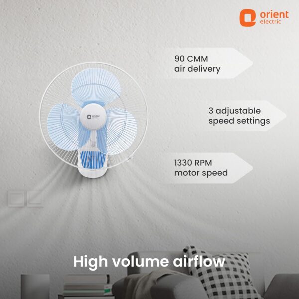 Orient Electric Wall- 49 Wall Fan with Remote & Automatic Speed Control | Wall Fan with Tilt & Oscillation mechanism | Remote with Display Panel & Timer | 2-year warranty - Image 6