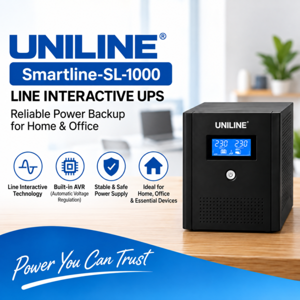 UNILINE Smartline SL-1000 1.0 KVA Line Interactive UPS with 2 × 7Ah Batteries - Image 4