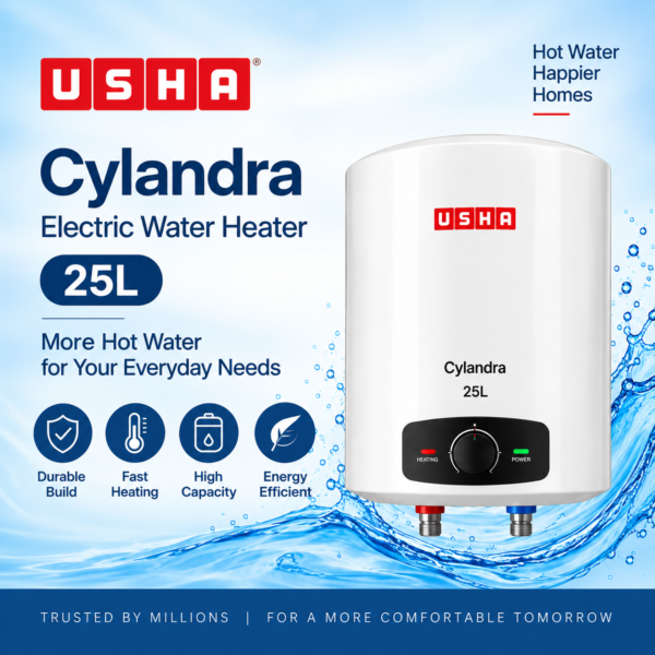 USHA Cylandra 25L Electric Water Heater (Geyser) - Image 3
